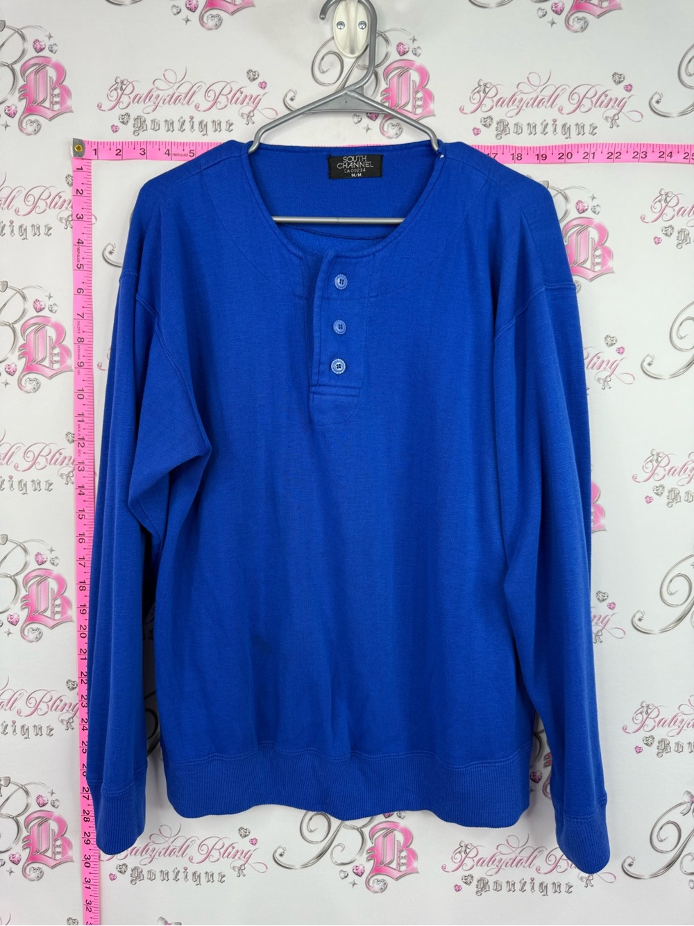 South channel sweater shirt vintage Royal Blue Henley Sweatshirt